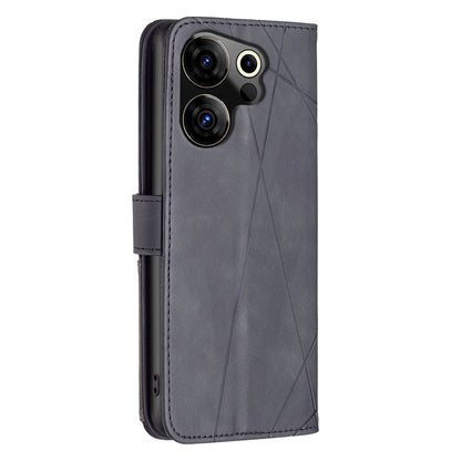 Tecno Camon 20 Premier Wallet Case – Rhombus Texture PU Leather, Magnetic Buckle, Card Slots, Stand Function, Shockproof Protective Cover