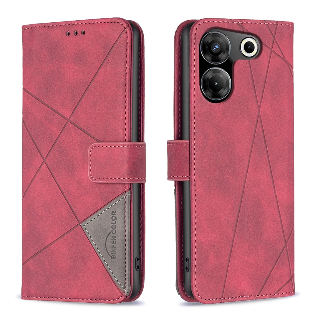 Tecno Camon 20 Pro 5G Wallet Case – Rhombus Texture PU Leather, Magnetic Buckle, Card Slots, Stand Function, Shockproof Protective Cover