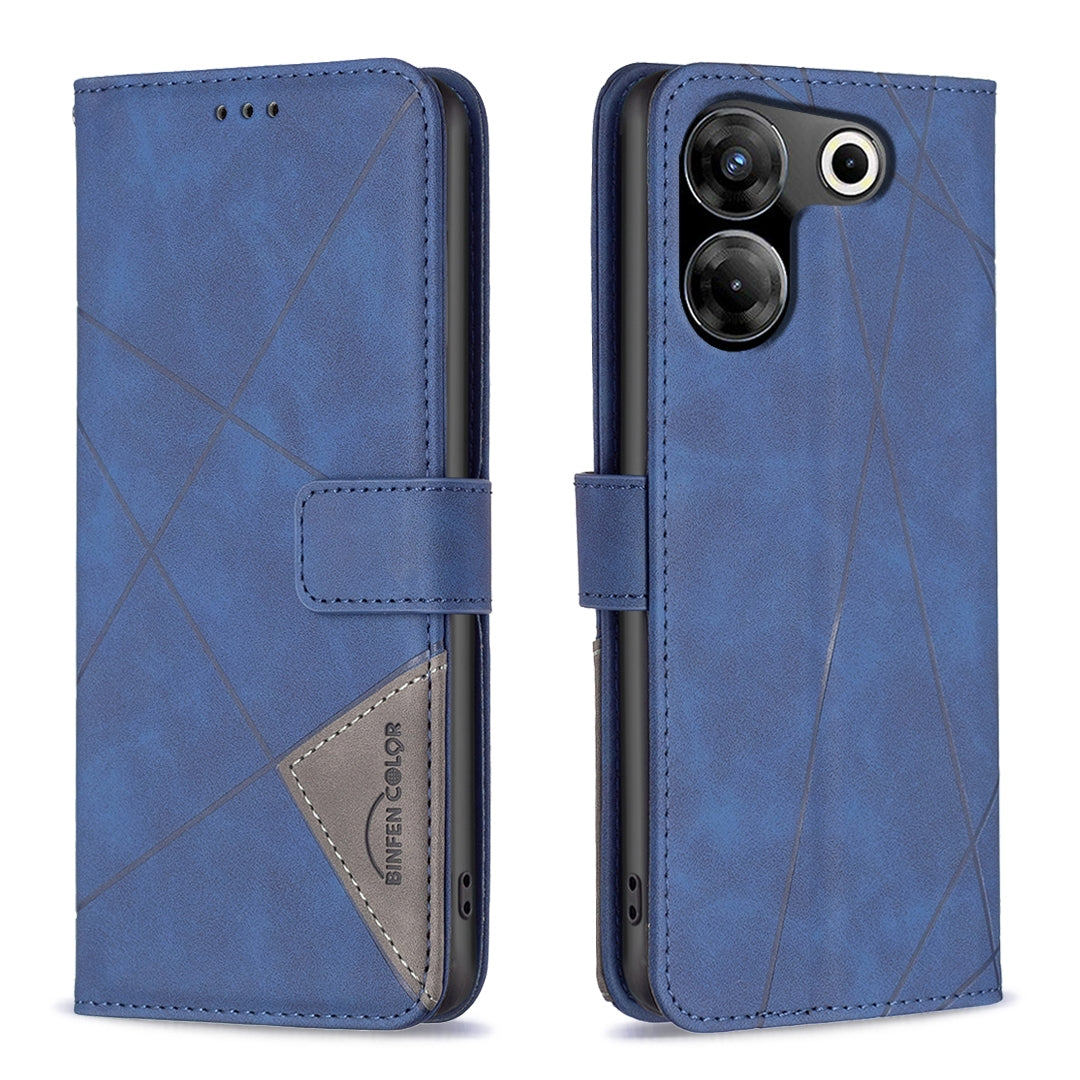 Tecno Camon 20 Pro 5G Wallet Case – Rhombus Texture PU Leather, Magnetic Buckle, Card Slots, Stand Function, Shockproof Protective Cover