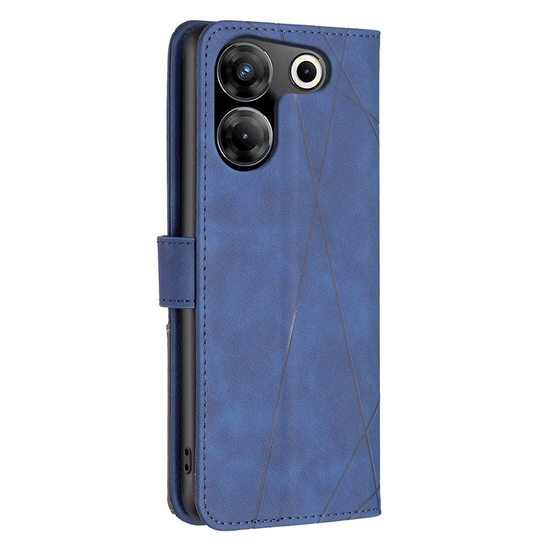 Tecno Camon 20 Pro 5G Wallet Case – Rhombus Texture PU Leather, Magnetic Buckle, Card Slots, Stand Function, Shockproof Protective Cover