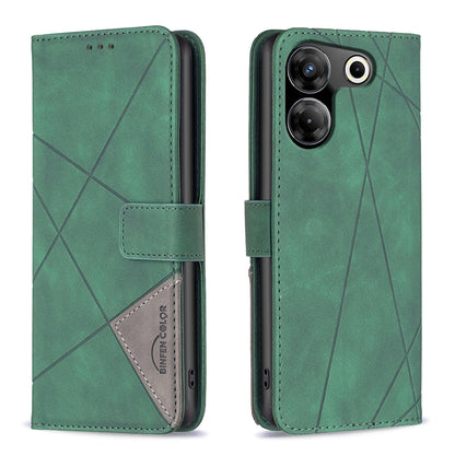 Tecno Camon 20 Pro 5G Wallet Case – Rhombus Texture PU Leather, Magnetic Buckle, Card Slots, Stand Function, Shockproof Protective Cover