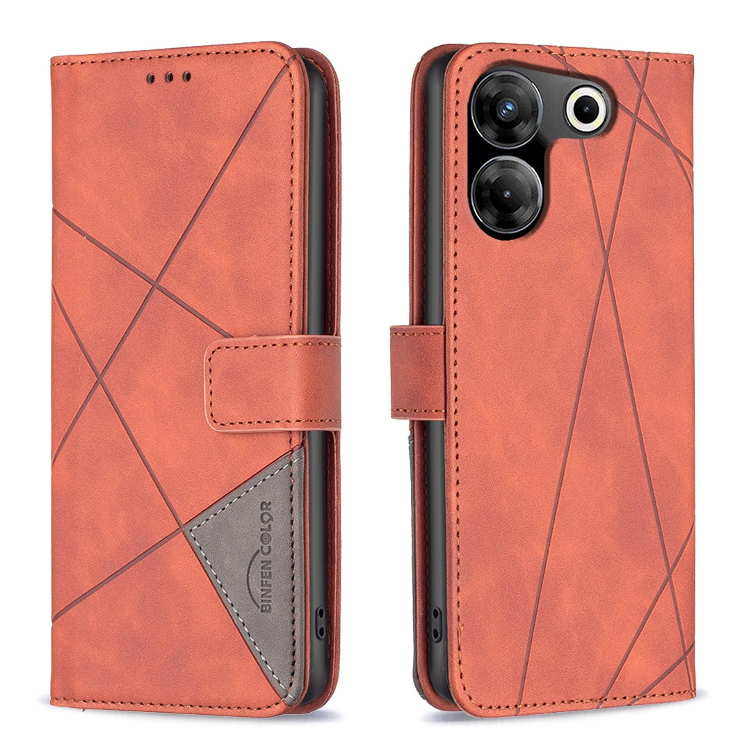 Tecno Camon 20 Pro 5G Wallet Case – Rhombus Texture PU Leather, Magnetic Buckle, Card Slots, Stand Function, Shockproof Protective Cover