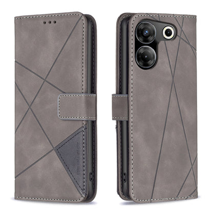 Tecno Camon 20 Pro 5G Wallet Case – Rhombus Texture PU Leather, Magnetic Buckle, Card Slots, Stand Function, Shockproof Protective Cover
