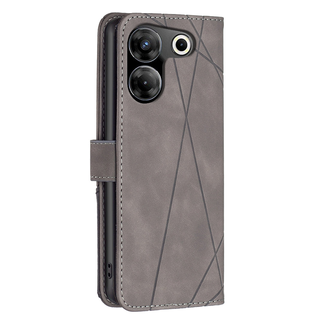 Tecno Camon 20 Pro 5G Wallet Case – Rhombus Texture PU Leather, Magnetic Buckle, Card Slots, Stand Function, Shockproof Protective Cover