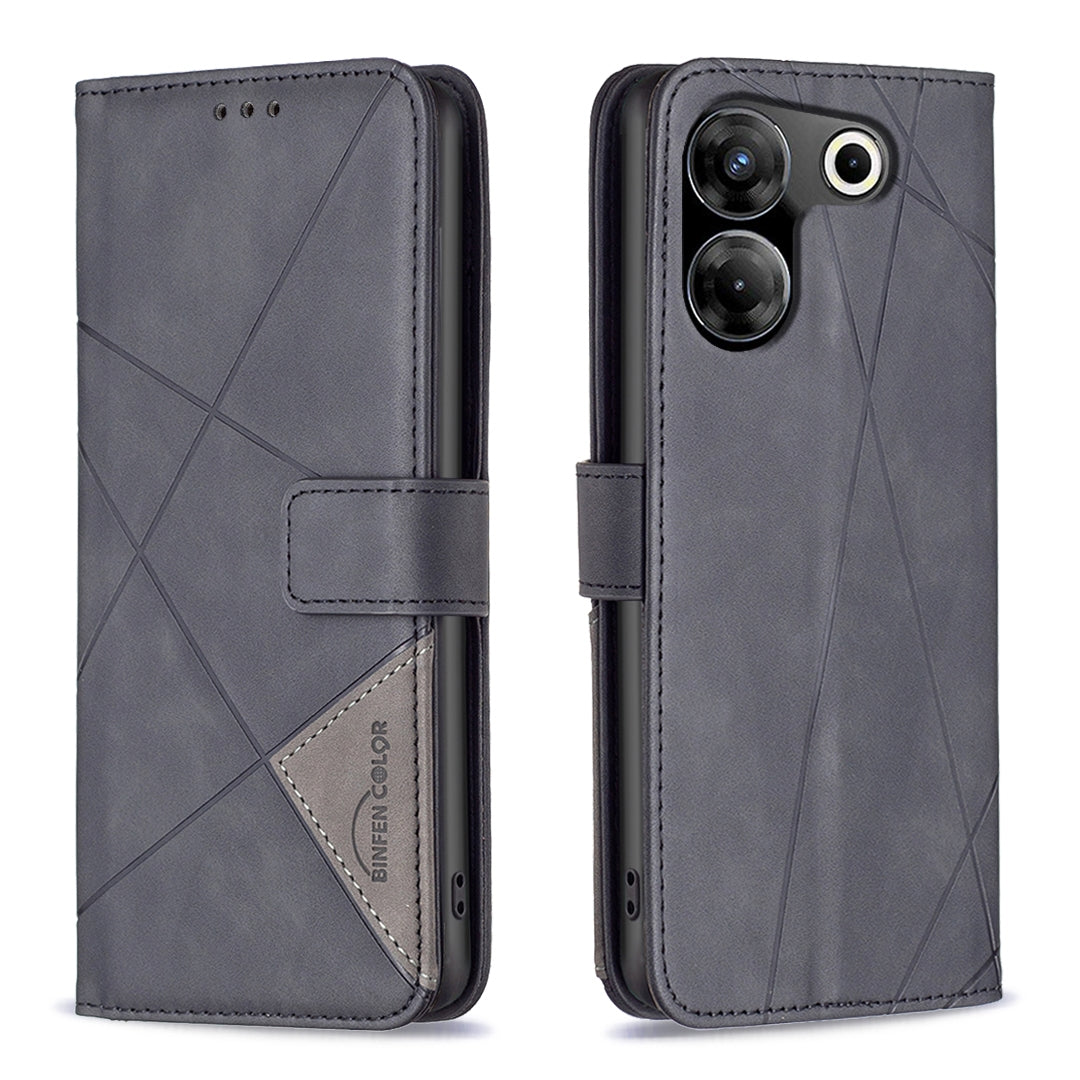 Tecno Camon 20 Pro 5G Wallet Case – Rhombus Texture PU Leather, Magnetic Buckle, Card Slots, Stand Function, Shockproof Protective Cover