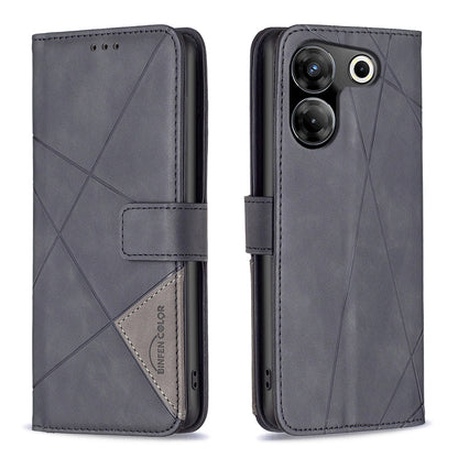Tecno Camon 20 Pro 5G Wallet Case – Rhombus Texture PU Leather, Magnetic Buckle, Card Slots, Stand Function, Shockproof Protective Cover