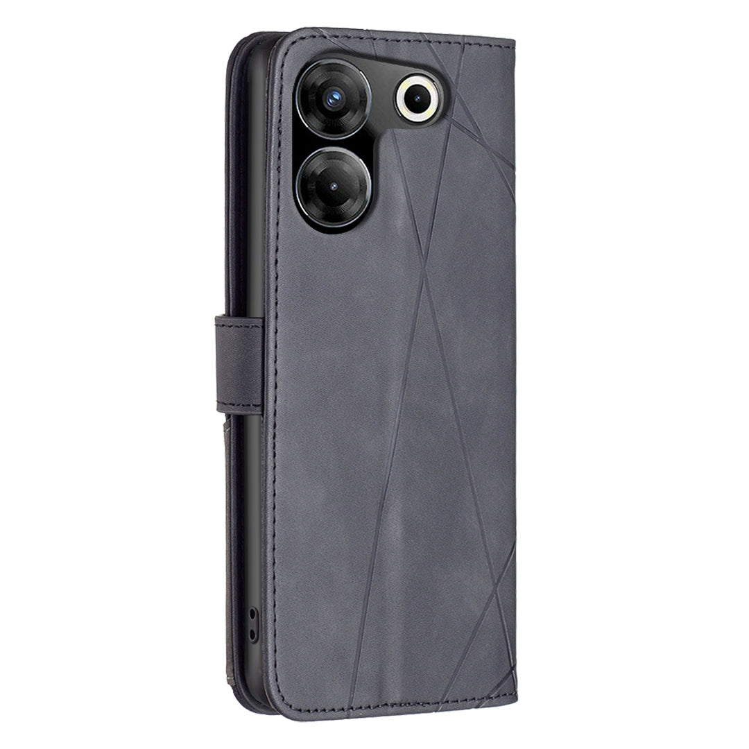 Tecno Camon 20 Pro 5G Wallet Case – Rhombus Texture PU Leather, Magnetic Buckle, Card Slots, Stand Function, Shockproof Protective Cover