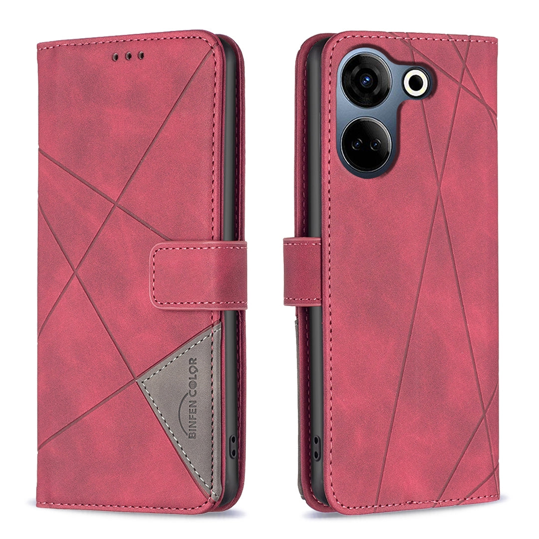 Tecno Camon 20 Wallet Case – Rhombus Texture PU Leather, Magnetic Buckle, Card Slots, Stand Function, Shockproof Protective Cover
