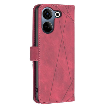 Tecno Camon 20 Wallet Case – Rhombus Texture PU Leather, Magnetic Buckle, Card Slots, Stand Function, Shockproof Protective Cover