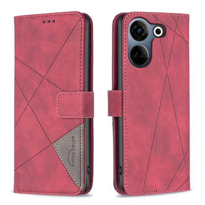 Tecno Camon 20 Pro 4G Wallet Case – Rhombus Texture PU Leather, Magnetic Buckle, Card Slots, Stand Function, Shockproof Protective Cover