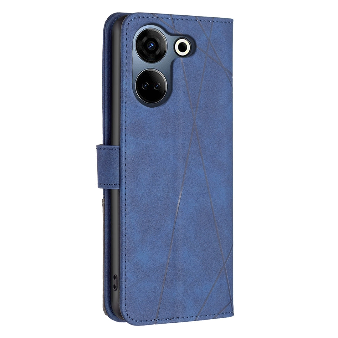 Tecno Camon 20 Wallet Case – Rhombus Texture PU Leather, Magnetic Buckle, Card Slots, Stand Function, Shockproof Protective Cover