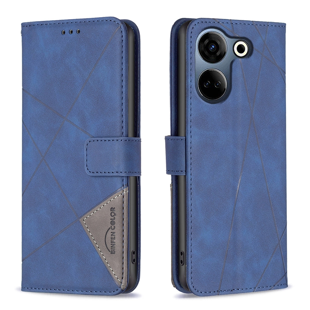 Tecno Camon 20 Pro 4G Wallet Case – Rhombus Texture PU Leather, Magnetic Buckle, Card Slots, Stand Function, Shockproof Protective Cover