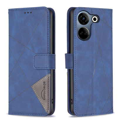 Tecno Camon 20 Pro 4G Wallet Case – Rhombus Texture PU Leather, Magnetic Buckle, Card Slots, Stand Function, Shockproof Protective Cover