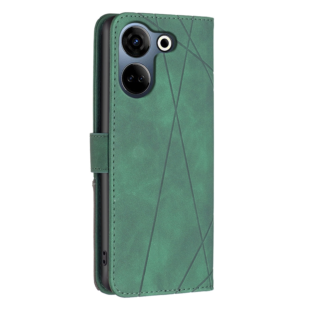 Tecno Camon 20 Pro 4G Wallet Case – Rhombus Texture PU Leather, Magnetic Buckle, Card Slots, Stand Function, Shockproof Protective Cover
