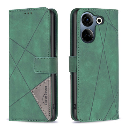 Tecno Camon 20 Pro 4G Wallet Case – Rhombus Texture PU Leather, Magnetic Buckle, Card Slots, Stand Function, Shockproof Protective Cover