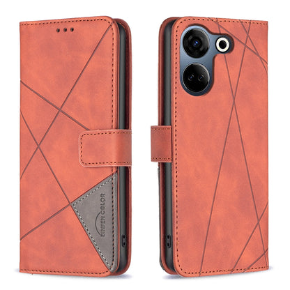 Tecno Camon 20 Wallet Case – Rhombus Texture PU Leather, Magnetic Buckle, Card Slots, Stand Function, Shockproof Protective Cover