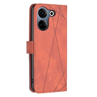 Tecno Camon 20 Pro 4G Wallet Case – Rhombus Texture PU Leather, Magnetic Buckle, Card Slots, Stand Function, Shockproof Protective Cover
