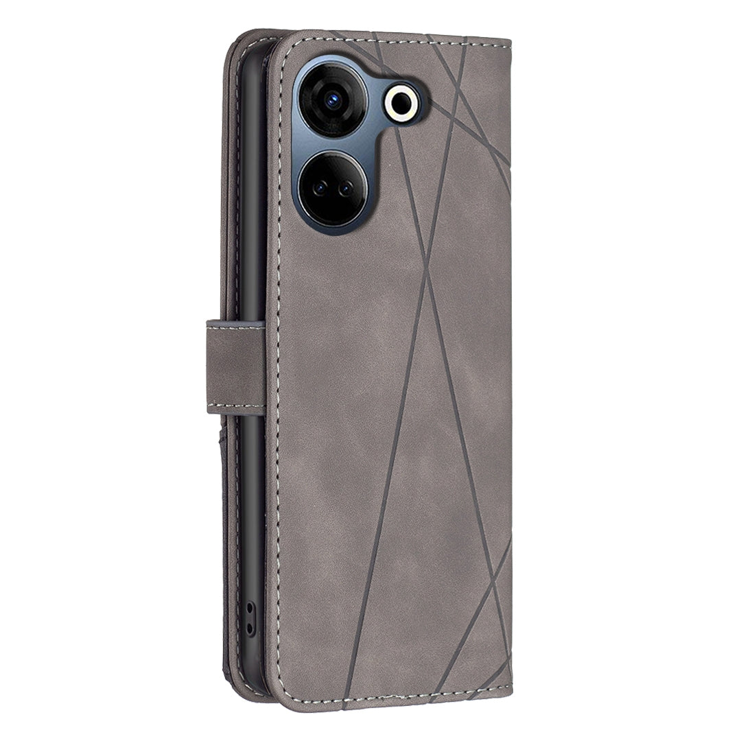 Tecno Camon 20 Wallet Case – Rhombus Texture PU Leather, Magnetic Buckle, Card Slots, Stand Function, Shockproof Protective Cover