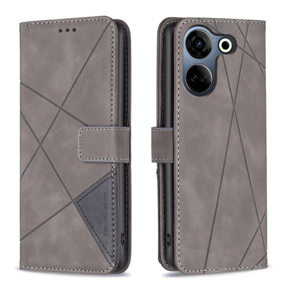 Tecno Camon 20 Pro 4G Wallet Case – Rhombus Texture PU Leather, Magnetic Buckle, Card Slots, Stand Function, Shockproof Protective Cover
