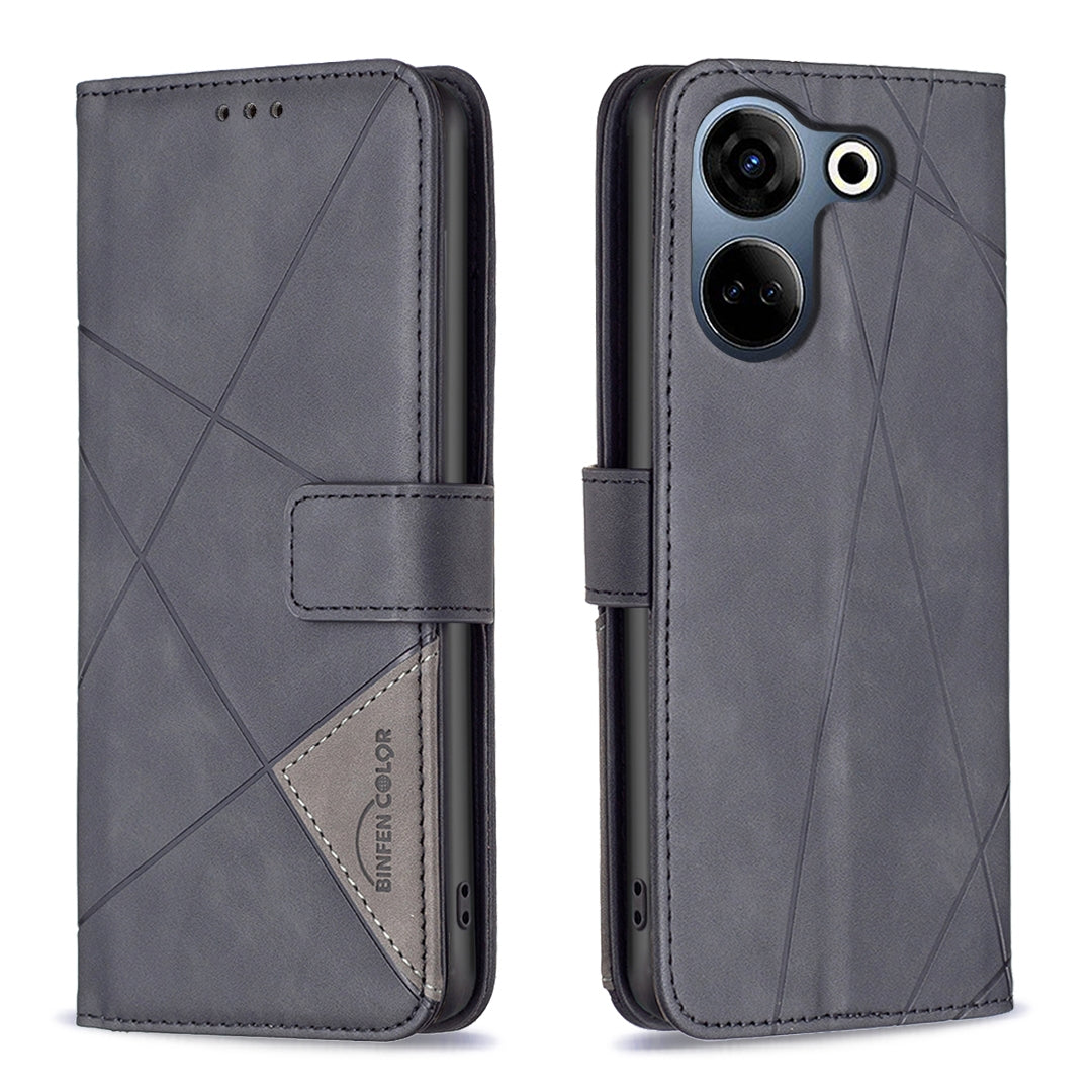 Tecno Camon 20 Wallet Case – Rhombus Texture PU Leather, Magnetic Buckle, Card Slots, Stand Function, Shockproof Protective Cover