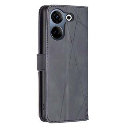 Tecno Camon 20 Pro 4G Wallet Case – Rhombus Texture PU Leather, Magnetic Buckle, Card Slots, Stand Function, Shockproof Protective Cover