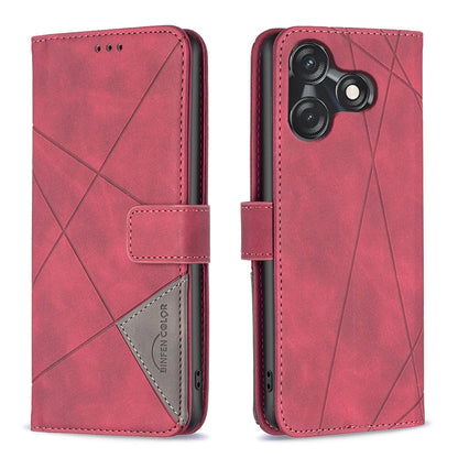 Tecno Spark 10C Wallet Case – Rhombus Texture PU Leather, Magnetic Buckle, Card Slots, Stand Function, Shockproof Protective Cover