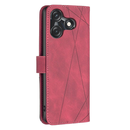 Tecno Spark 10C Wallet Case – Rhombus Texture PU Leather, Magnetic Buckle, Card Slots, Stand Function, Shockproof Protective Cover