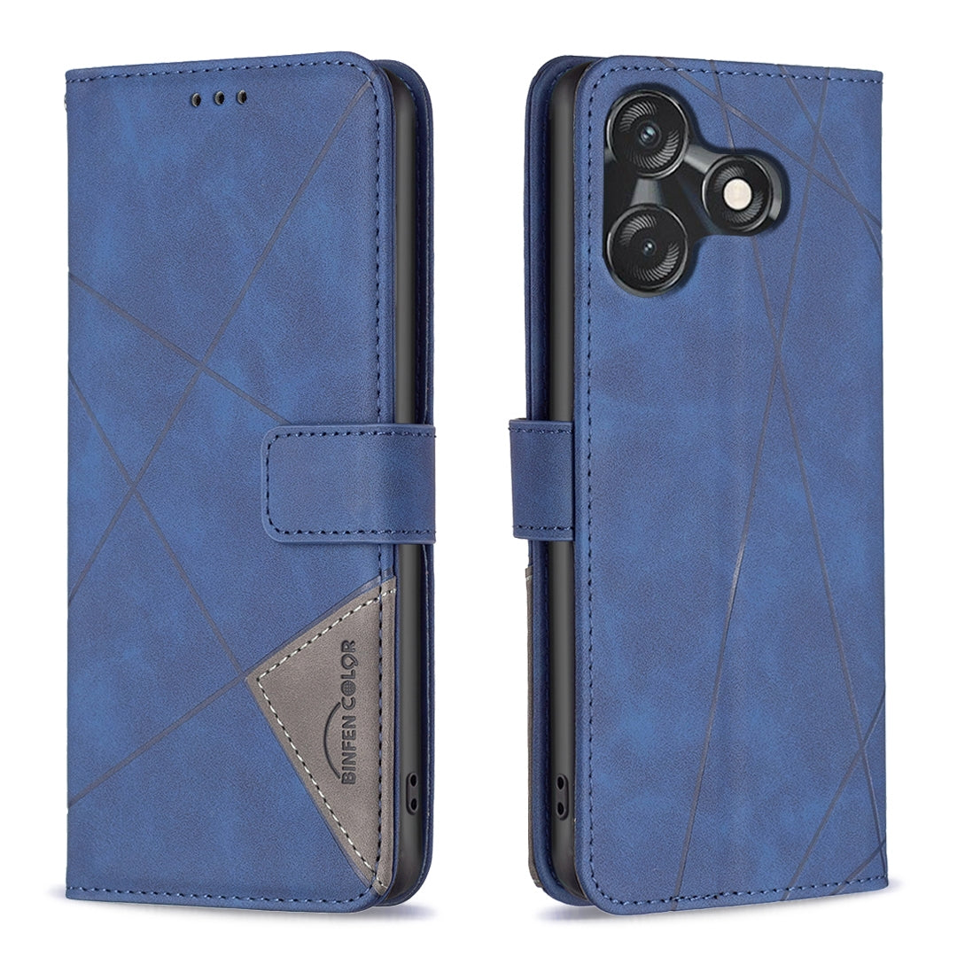 Tecno Spark 10C Wallet Case – Rhombus Texture PU Leather, Magnetic Buckle, Card Slots, Stand Function, Shockproof Protective Cover