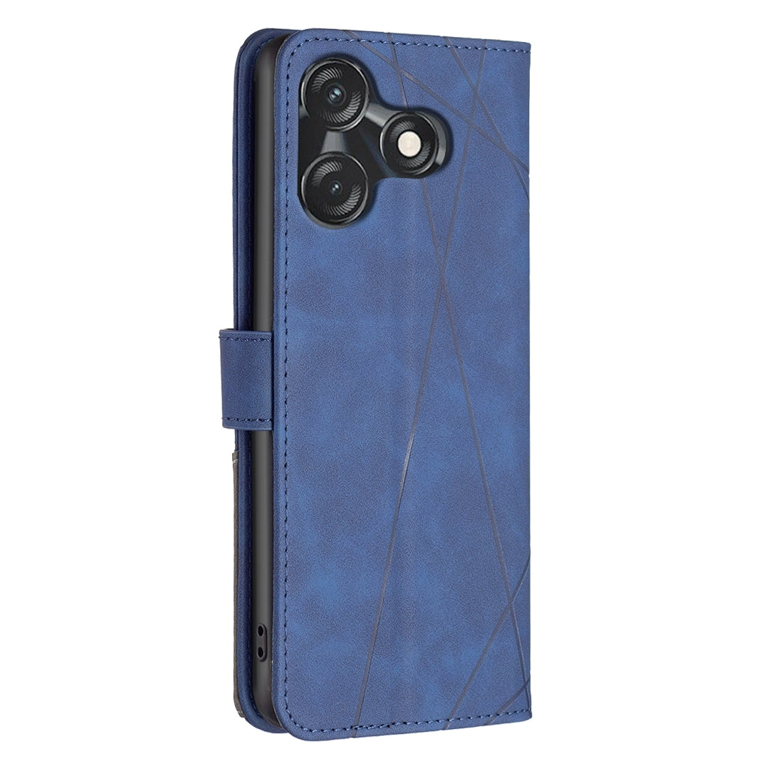 Tecno Spark 10C Wallet Case – Rhombus Texture PU Leather, Magnetic Buckle, Card Slots, Stand Function, Shockproof Protective Cover