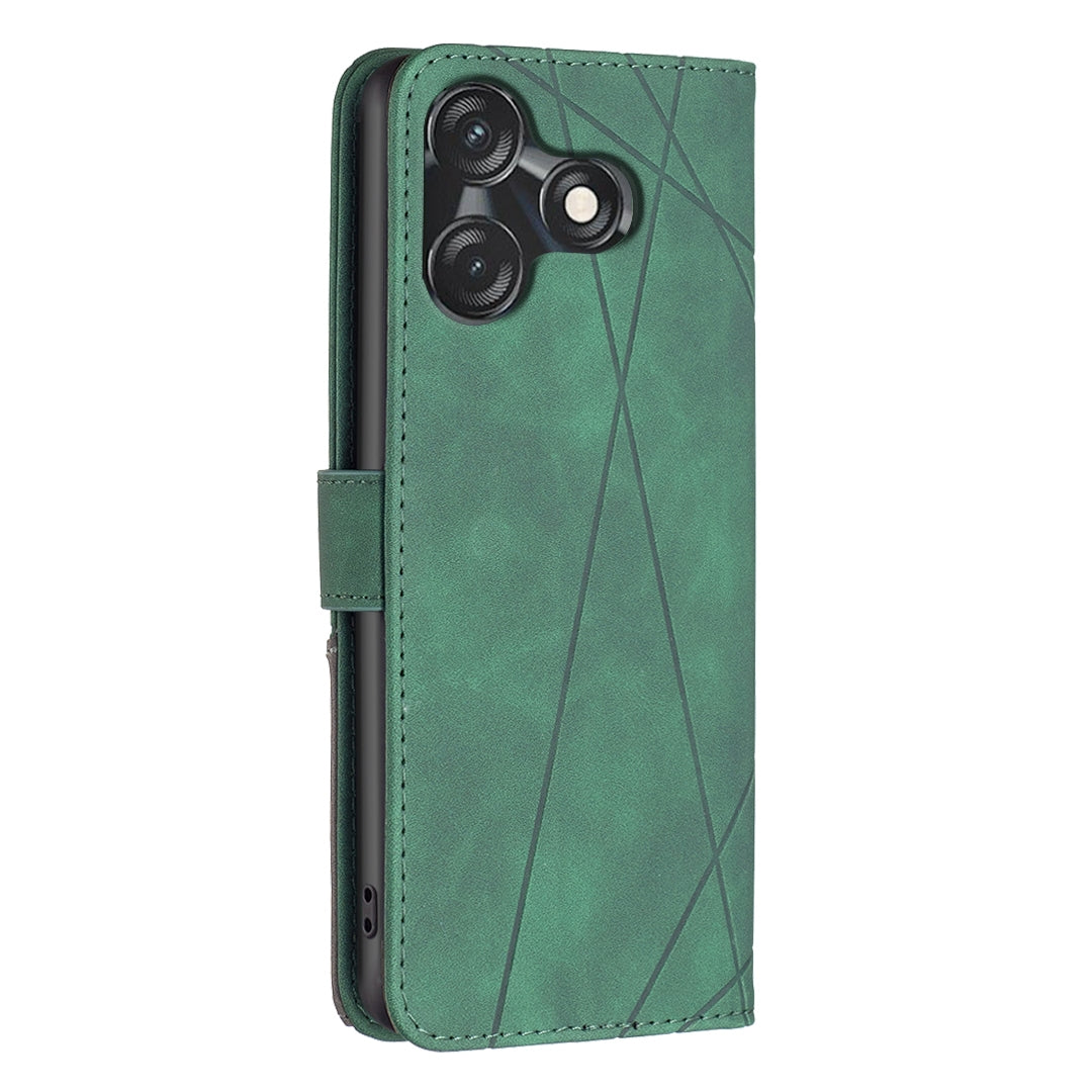 Tecno Spark 10C Wallet Case – Rhombus Texture PU Leather, Magnetic Buckle, Card Slots, Stand Function, Shockproof Protective Cover