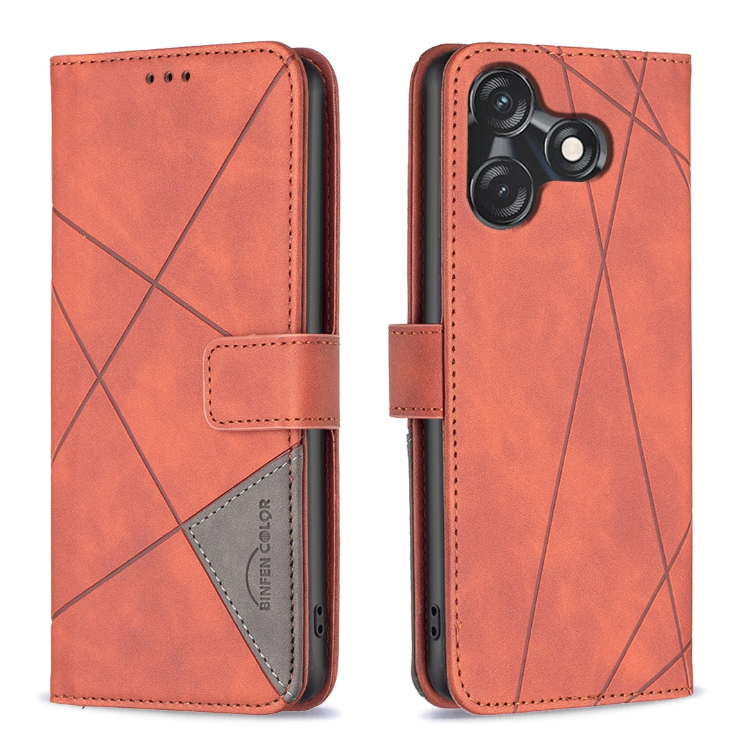 Tecno Spark 10C Wallet Case – Rhombus Texture PU Leather, Magnetic Buckle, Card Slots, Stand Function, Shockproof Protective Cover