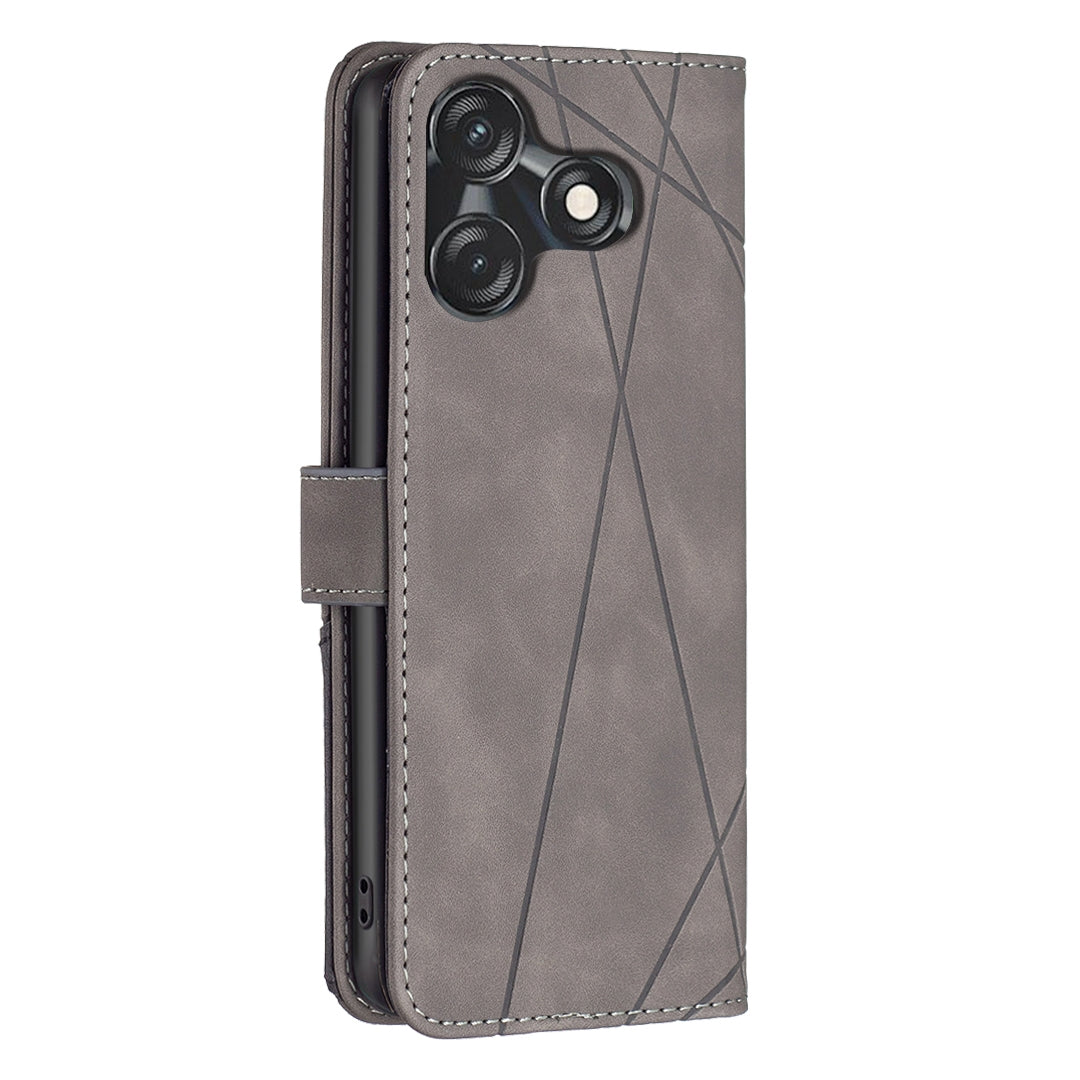 Tecno Spark 10C Wallet Case – Rhombus Texture PU Leather, Magnetic Buckle, Card Slots, Stand Function, Shockproof Protective Cover