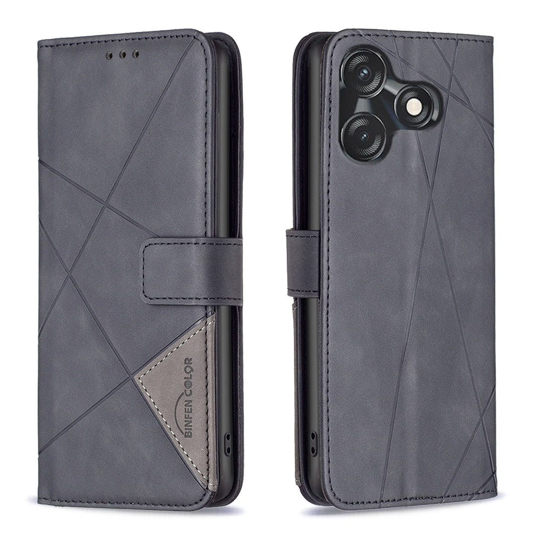 Tecno Spark 10C Wallet Case – Rhombus Texture PU Leather, Magnetic Buckle, Card Slots, Stand Function, Shockproof Protective Cover