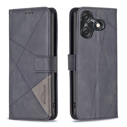 Tecno Spark 10C Wallet Case – Rhombus Texture PU Leather, Magnetic Buckle, Card Slots, Stand Function, Shockproof Protective Cover