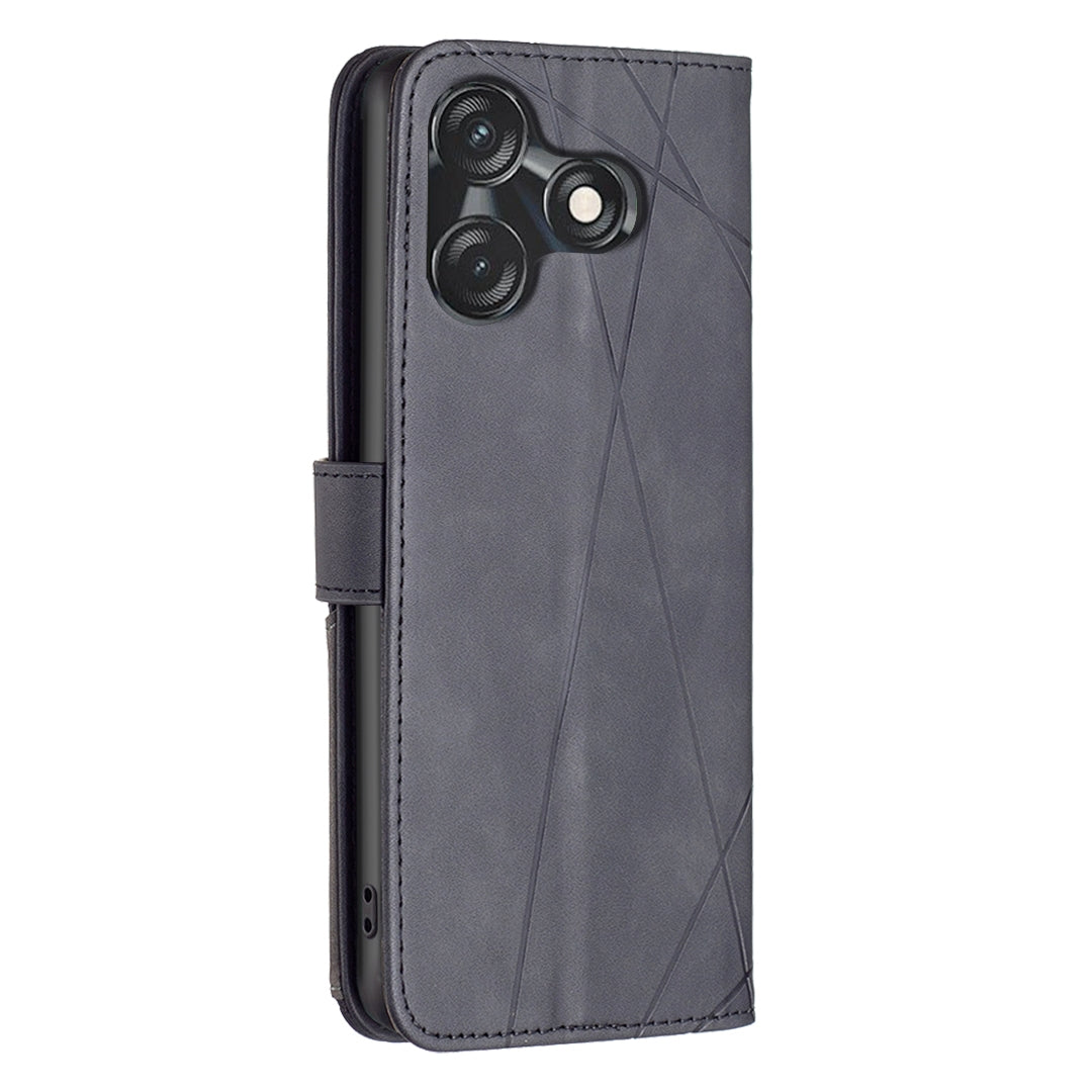 Tecno Spark 10C Wallet Case – Rhombus Texture PU Leather, Magnetic Buckle, Card Slots, Stand Function, Shockproof Protective Cover