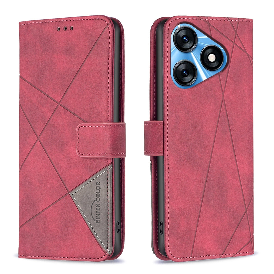Tecno Spark 10 4G Wallet Case – Rhombus Texture PU Leather, Magnetic Buckle, Card Slots, Stand Function, Shockproof Protective Cover