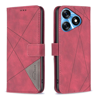 Tecno Spark 10 4G Wallet Case – Rhombus Texture PU Leather, Magnetic Buckle, Card Slots, Stand Function, Shockproof Protective Cover
