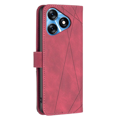 Tecno Spark 10 4G Wallet Case – Rhombus Texture PU Leather, Magnetic Buckle, Card Slots, Stand Function, Shockproof Protective Cover