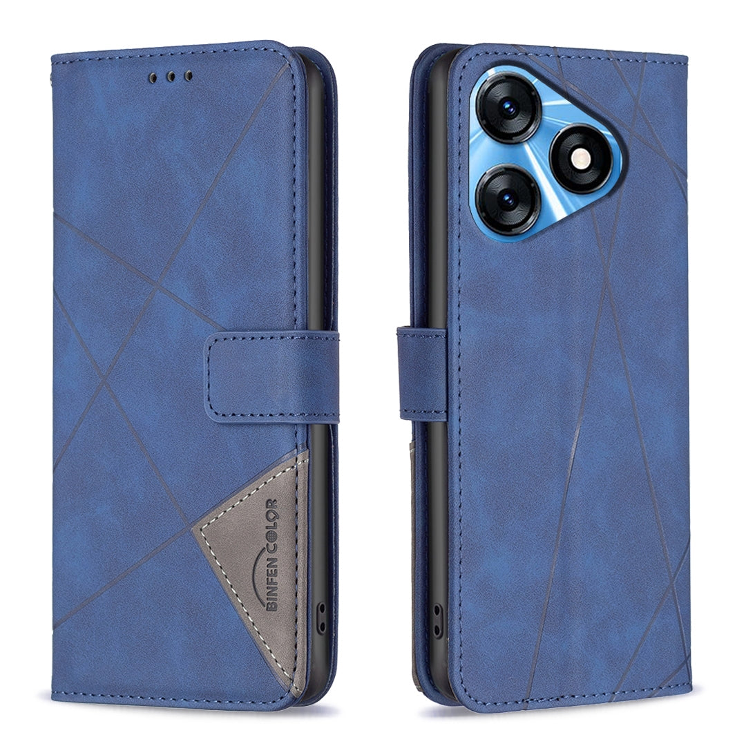 Tecno Spark 10 4G Wallet Case – Rhombus Texture PU Leather, Magnetic Buckle, Card Slots, Stand Function, Shockproof Protective Cover