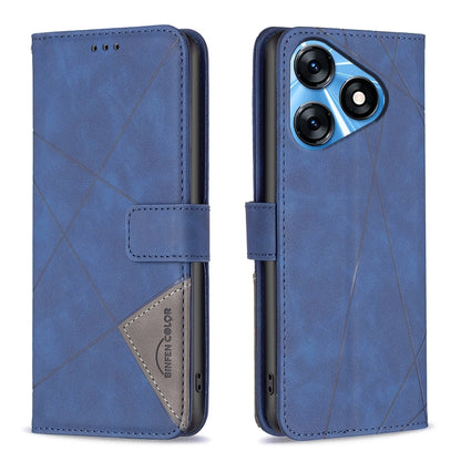 Tecno Spark 10 4G Wallet Case – Rhombus Texture PU Leather, Magnetic Buckle, Card Slots, Stand Function, Shockproof Protective Cover