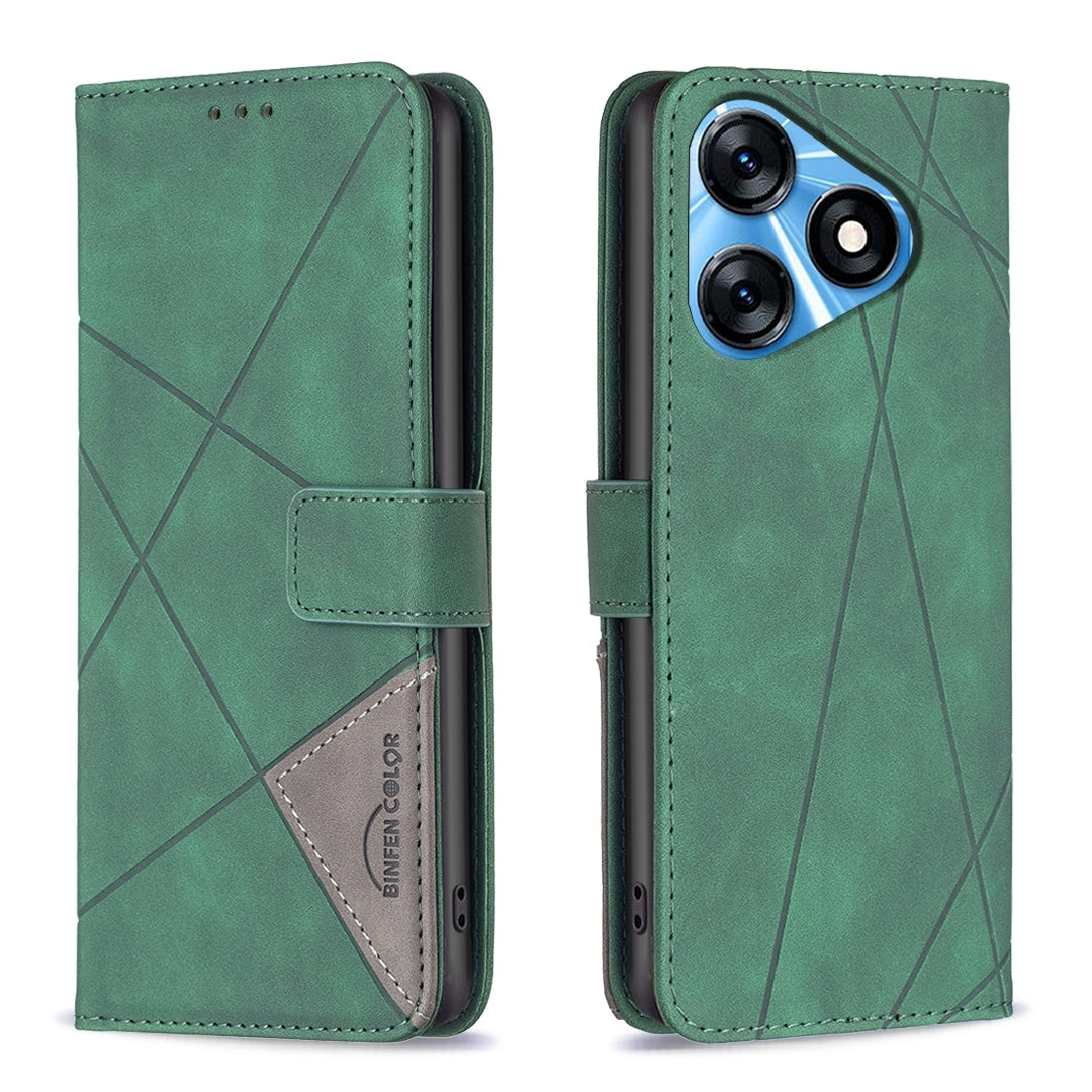 Tecno Spark 10 4G Wallet Case – Rhombus Texture PU Leather, Magnetic Buckle, Card Slots, Stand Function, Shockproof Protective Cover