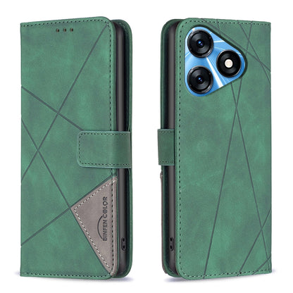Tecno Spark 10 4G Wallet Case – Rhombus Texture PU Leather, Magnetic Buckle, Card Slots, Stand Function, Shockproof Protective Cover