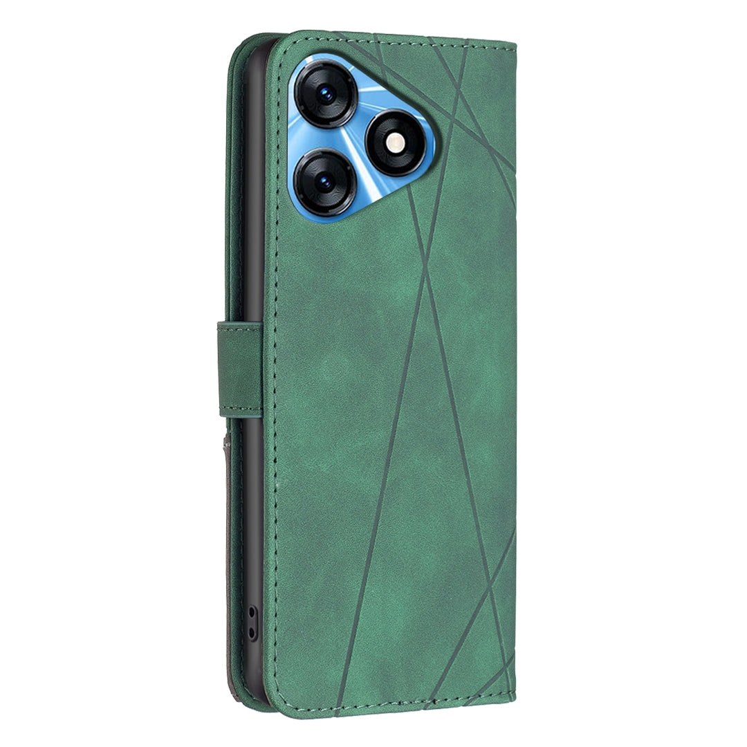 Tecno Spark 10 4G Wallet Case – Rhombus Texture PU Leather, Magnetic Buckle, Card Slots, Stand Function, Shockproof Protective Cover
