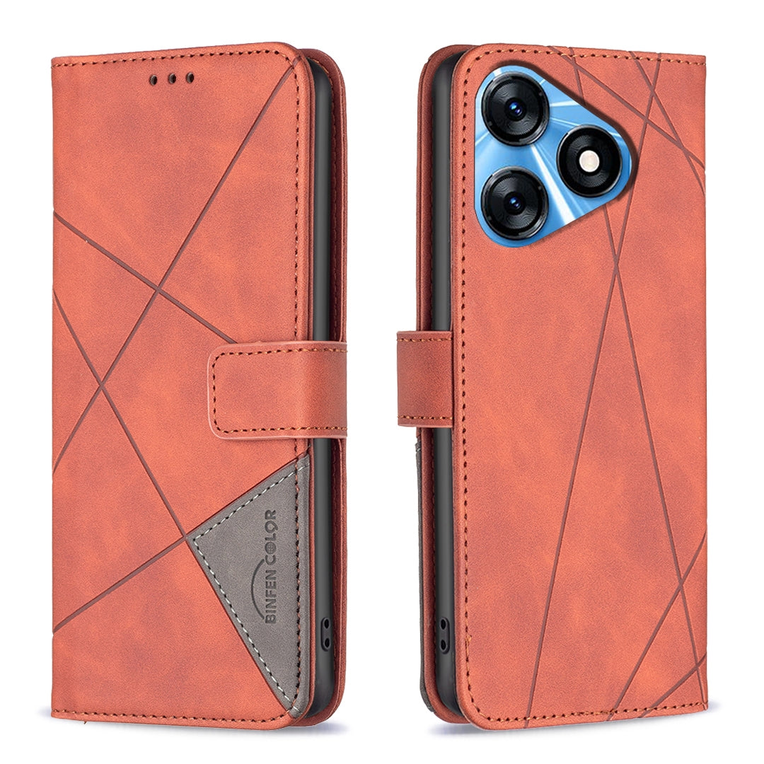 Tecno Spark 10 4G Wallet Case – Rhombus Texture PU Leather, Magnetic Buckle, Card Slots, Stand Function, Shockproof Protective Cover