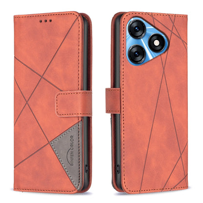 Tecno Spark 10 4G Wallet Case – Rhombus Texture PU Leather, Magnetic Buckle, Card Slots, Stand Function, Shockproof Protective Cover
