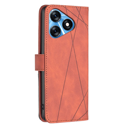 Tecno Spark 10 4G Wallet Case – Rhombus Texture PU Leather, Magnetic Buckle, Card Slots, Stand Function, Shockproof Protective Cover