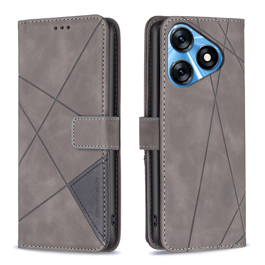 Tecno Spark 10 4G Wallet Case – Rhombus Texture PU Leather, Magnetic Buckle, Card Slots, Stand Function, Shockproof Protective Cover