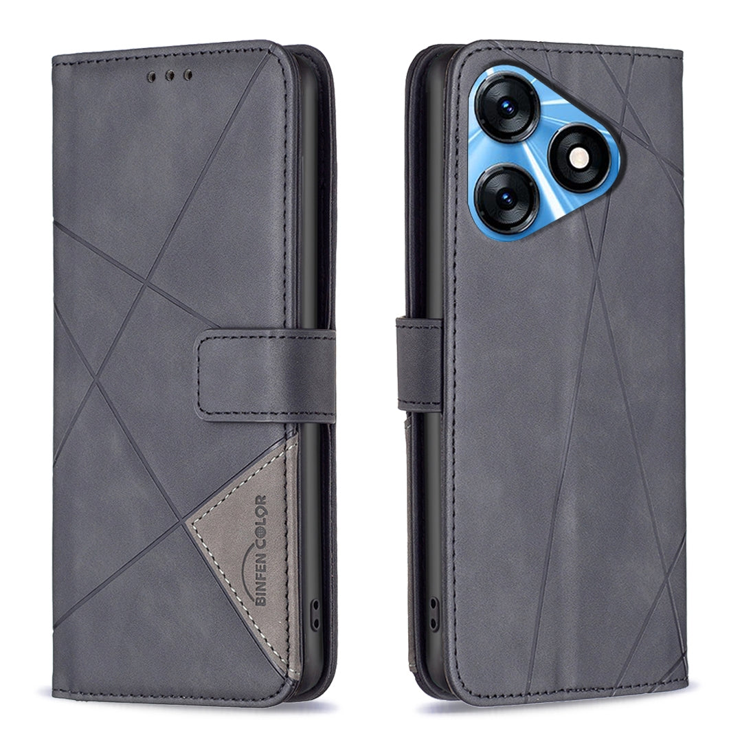 Tecno Spark 10 4G Wallet Case – Rhombus Texture PU Leather, Magnetic Buckle, Card Slots, Stand Function, Shockproof Protective Cover