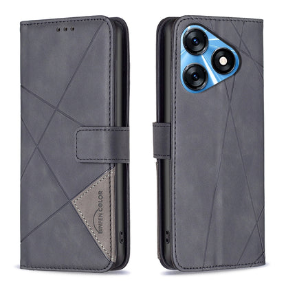 Tecno Spark 10 4G Wallet Case – Rhombus Texture PU Leather, Magnetic Buckle, Card Slots, Stand Function, Shockproof Protective Cover