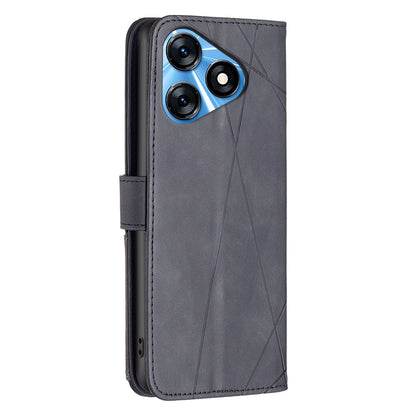 Tecno Spark 10 4G Wallet Case – Rhombus Texture PU Leather, Magnetic Buckle, Card Slots, Stand Function, Shockproof Protective Cover